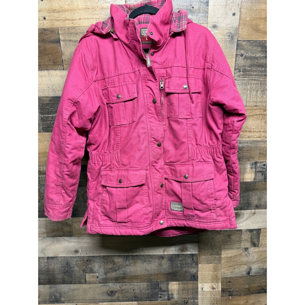 Schmidt Workwear Reddish Pink Canvas Flannel Lined Hooded Utility Chore Jacket